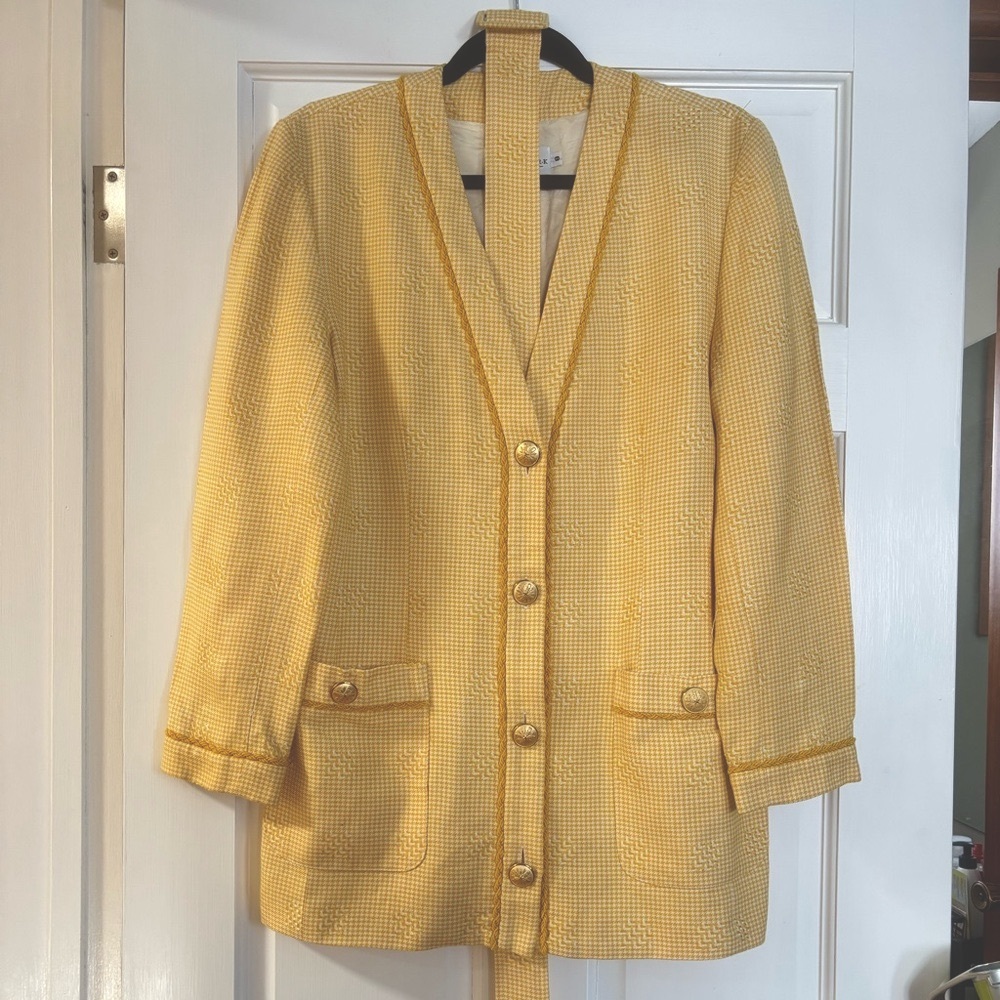 Vintage Yellow And White Houndstooth Blazer
